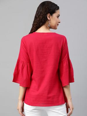 bell sleeved embroidered detail top - 15591388 - Standard Image - 3