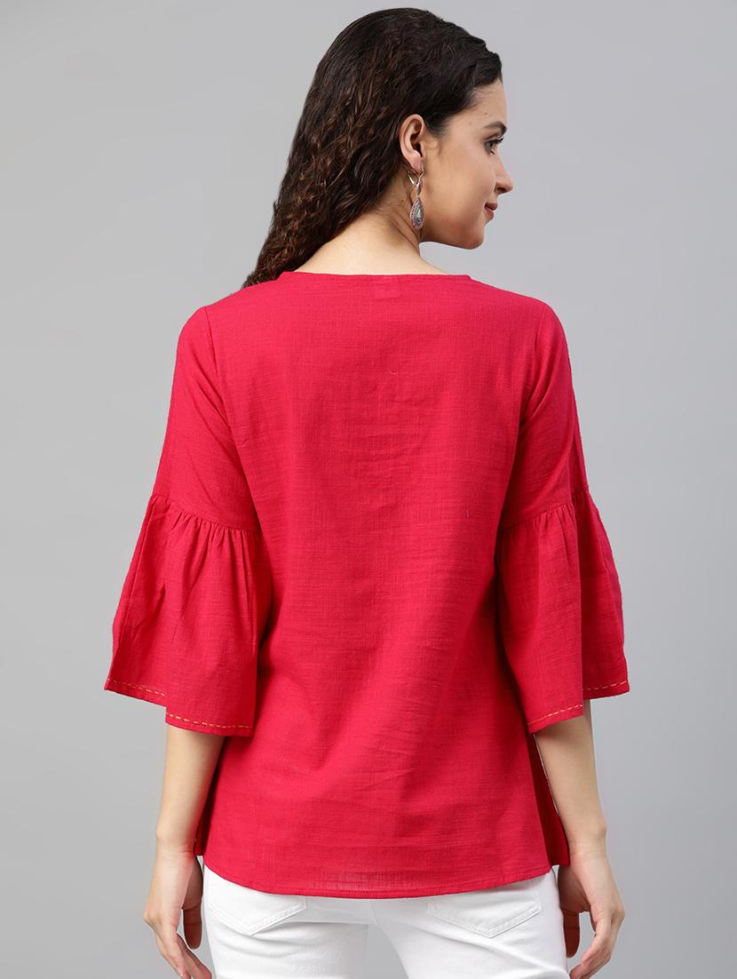 bell sleeved embroidered detail top - 15591388 - Zoom Image - 3