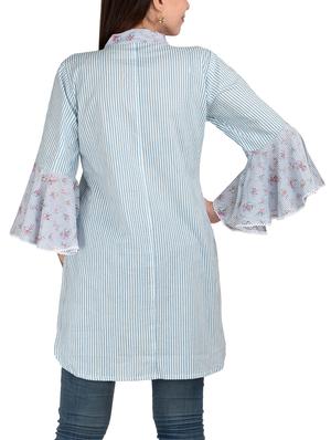Bell sleeves a-line stripes kurti - 15602227 - Standard Image - 3