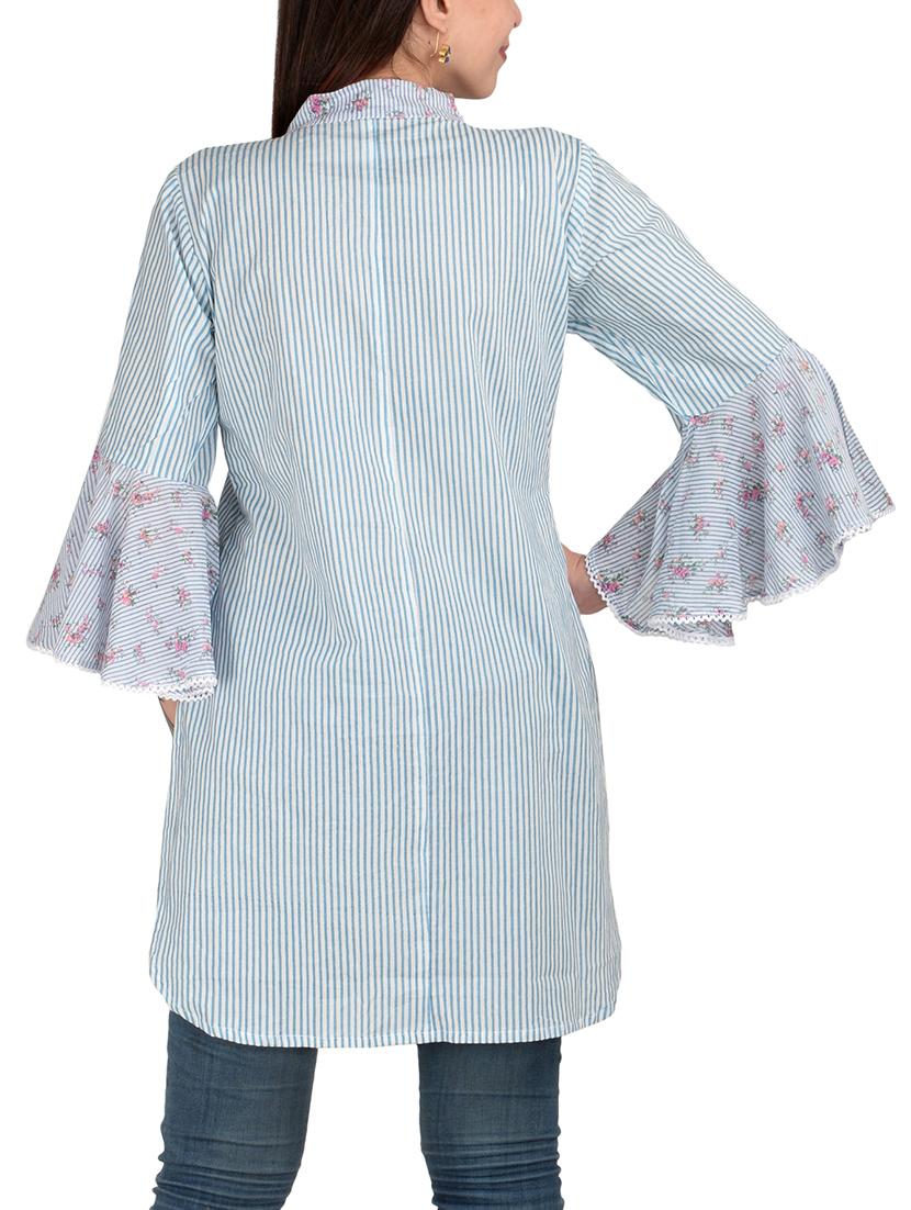 Bell sleeves a-line stripes kurti - 15602227 - Zoom Image - 3