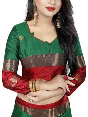 Zari motifs woven saree with blouse - 15604162 - Standard Image - 3