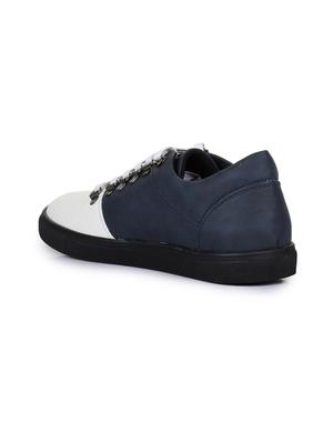 navy leatherette lace up sneakers - 15606357 - Standard Image - 3