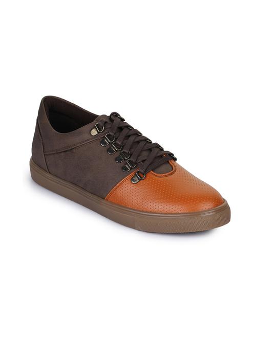 brown leatherette lace up sneakers - 15606358 - Standard Image - 1