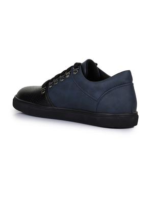 navy leatherette lace up sneakers - 15606359 - Standard Image - 3