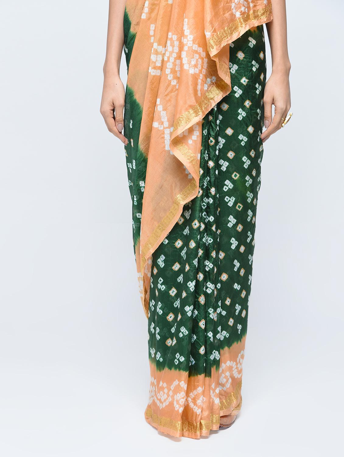Bottle green bandhani saree with blouse - 15606519 - Zoom Image - 3