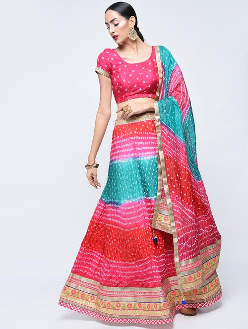 Bandhani flared lehenga set - 15606532 - Very Small Image - 1