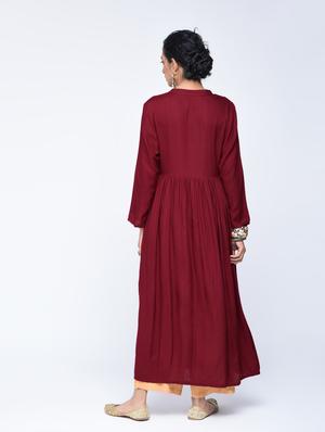 Wine high slit printed kurta - 15606727 - Standard Image - 3
