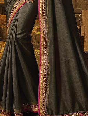 Embellished lace bordered saree with blouse - 15607111 - Standard Image - 3