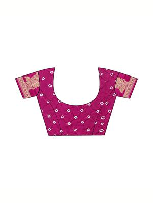 Zari bordered bandhani saree with blouse - 15607523 - Standard Image - 3
