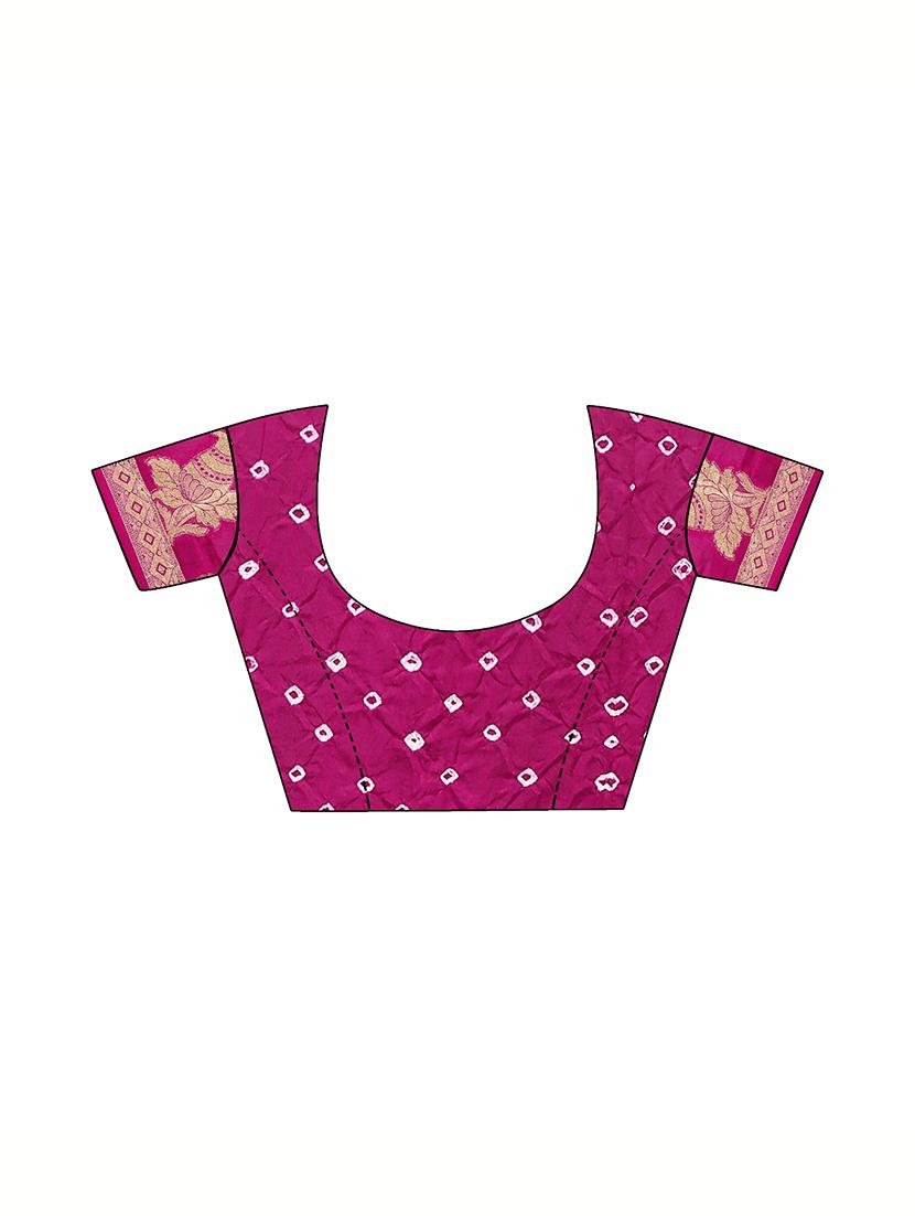 Zari bordered bandhani saree with blouse - 15607523 - Zoom Image - 3