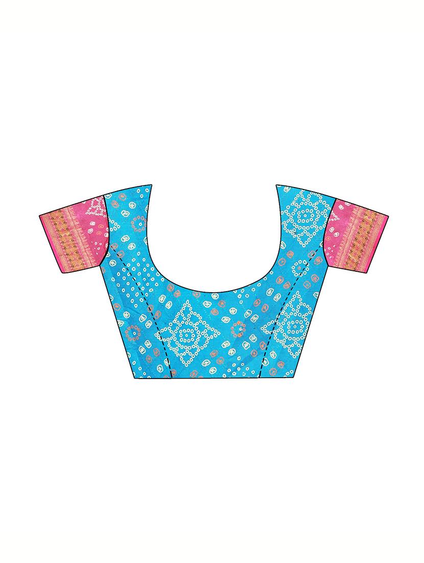Zari bordered bandhani saree with blouse - 15607557 - Zoom Image - 3