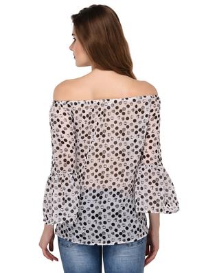 bell sleeved polka dots bardot top - 15607682 - Standard Image - 3