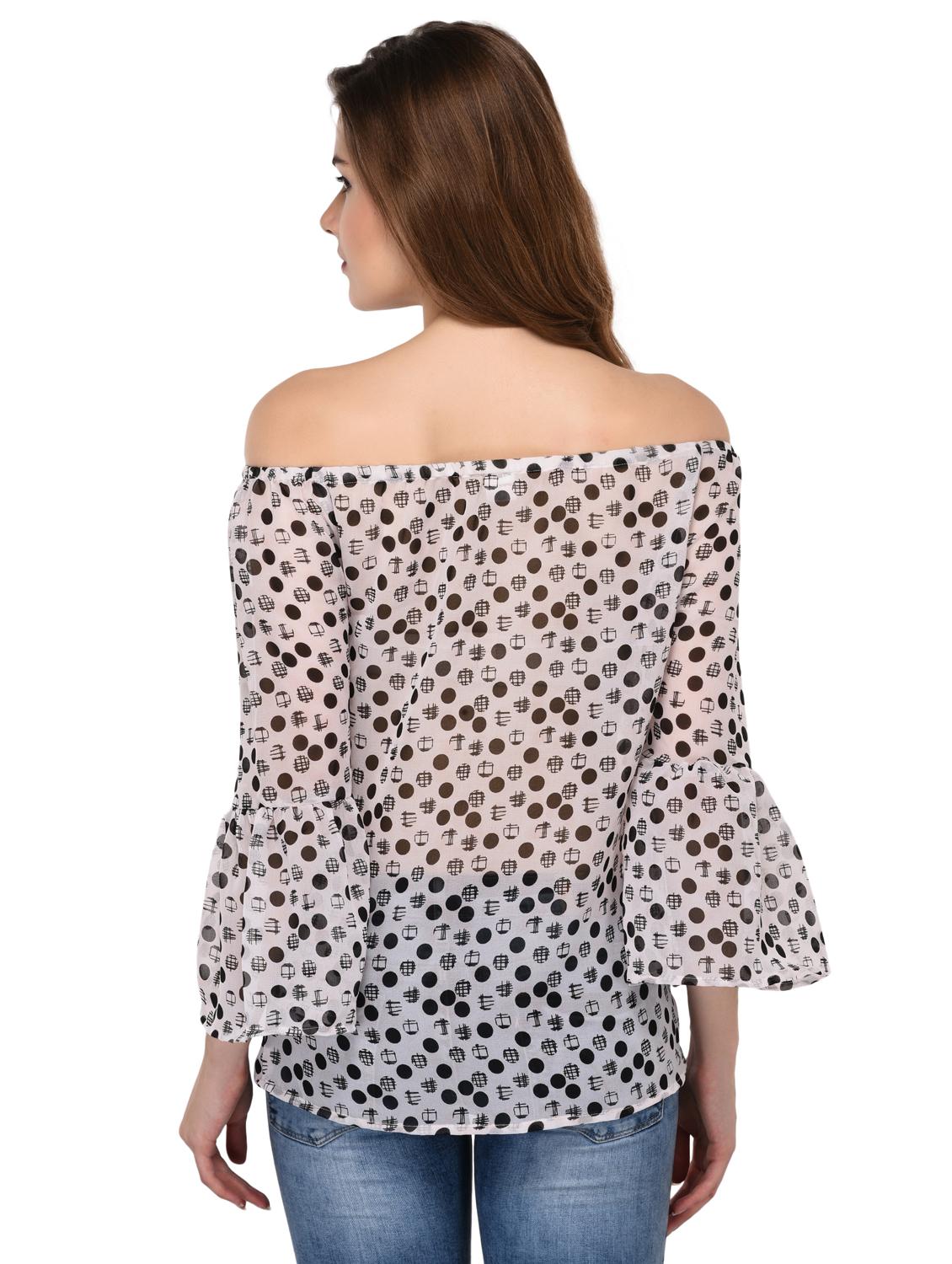 bell sleeved polka dots bardot top - 15607682 - Zoom Image - 3