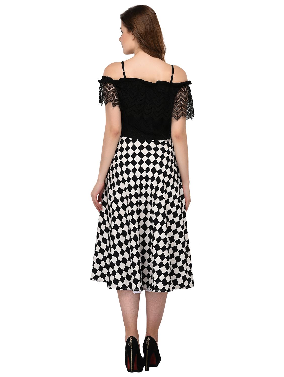 lace paneled fit and flare dress - 15607686 - Zoom Image - 3