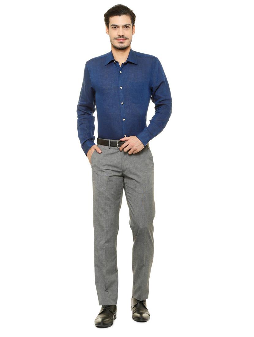 navy blue linen formal shirt - 15608717 - Zoom Image - 3