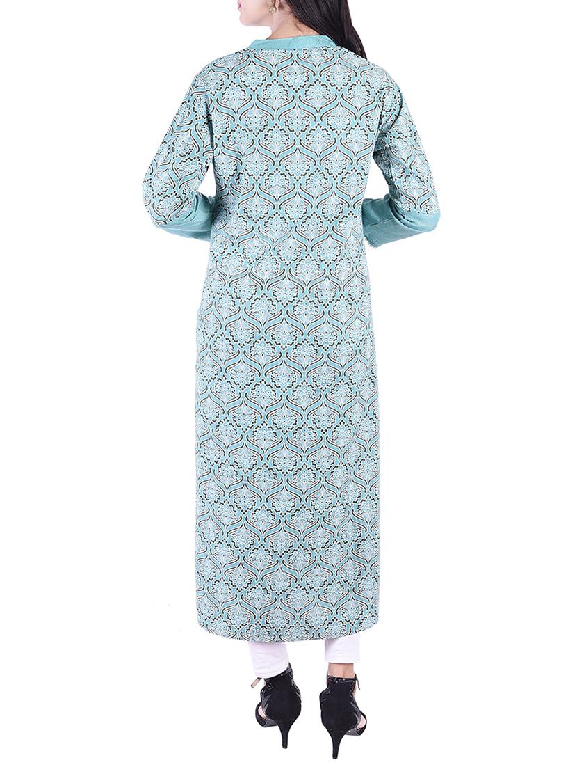 Foil Printed a-line kurta with tassels - 15609236 - Zoom Image - 3