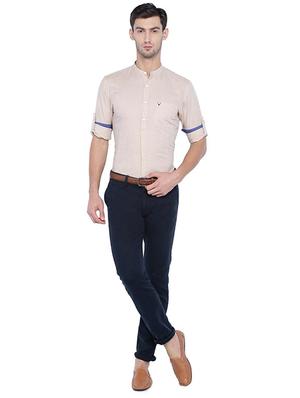 beige cotton linen casual shirt - 15609383 - Standard Image - 3