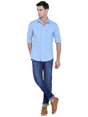 blue cotton blend casual shirt - 15609388 - Standard Image - 3