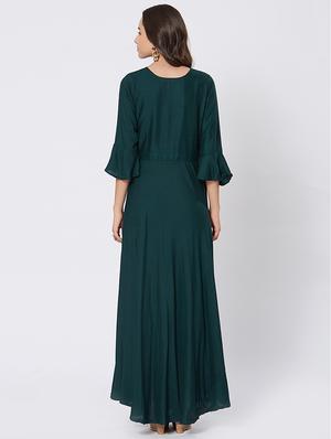Teal bell sleeves Embroidered flared dress - 15609738 - Standard Image - 3