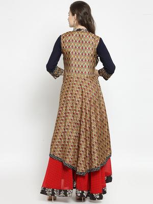 Layered silk blend kurta - 15609742 - Standard Image - 3