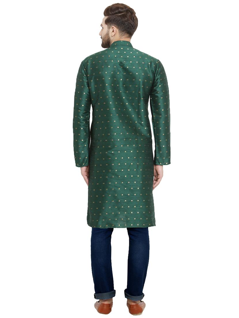 green dupion long kurta - 15609786 - Zoom Image - 3