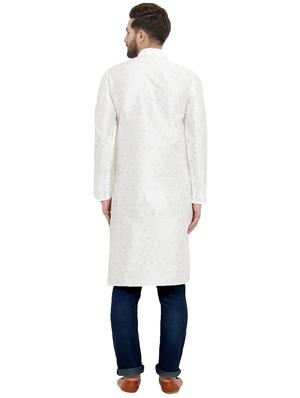 white dupion long kurta - 15609790 - Standard Image - 3