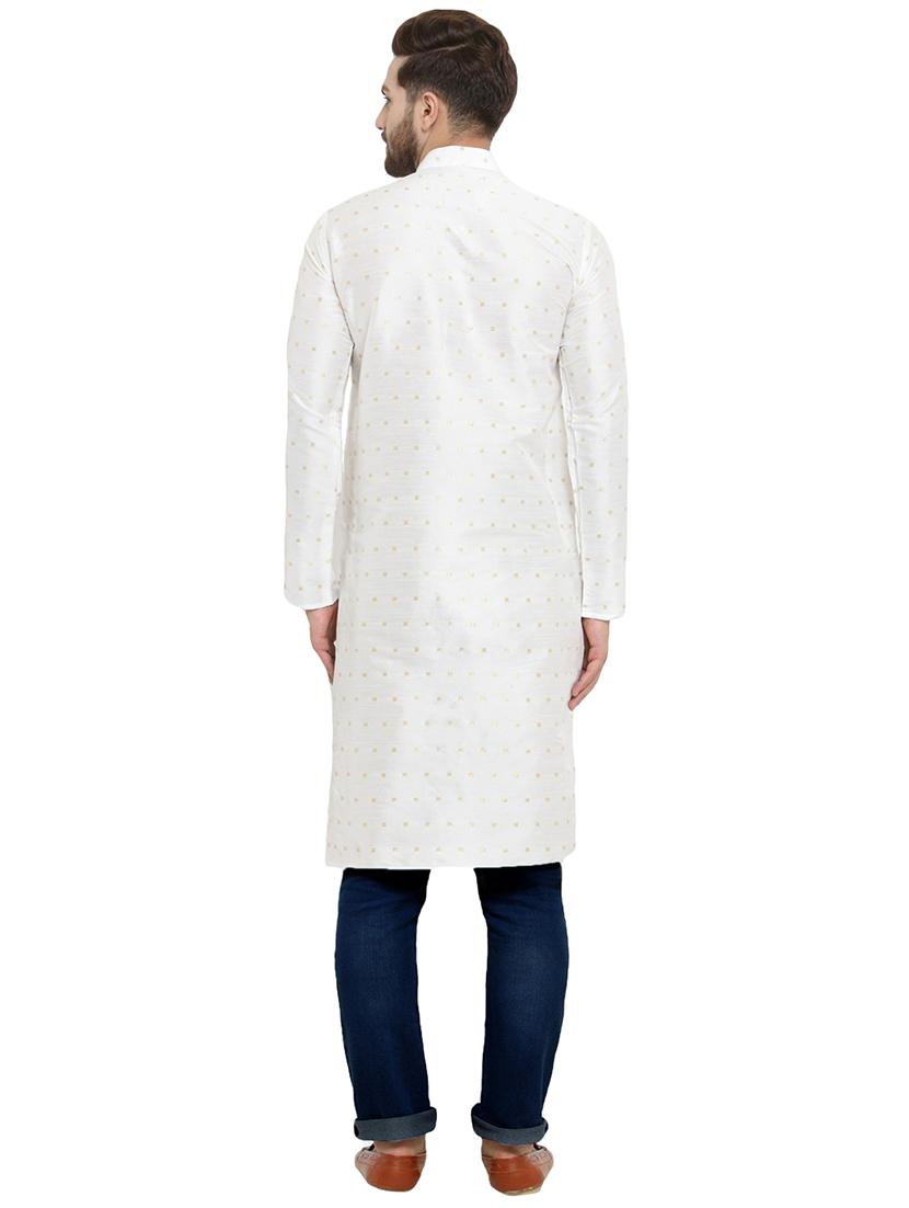 white dupion long kurta - 15609790 - Zoom Image - 3