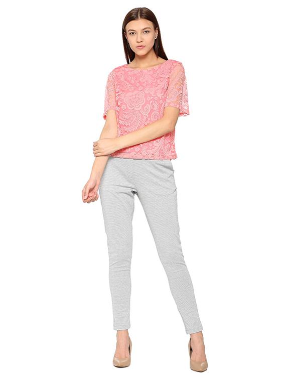round neck short sleeve lace top - 15610754 - Zoom Image - 3