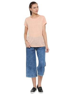 peach turn up sleeve top - 15610769 - Standard Image - 3