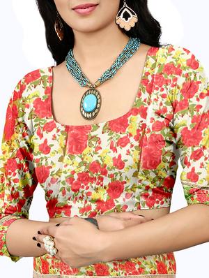 floral lace border saree with blouse - 15610786 - Standard Image - 3