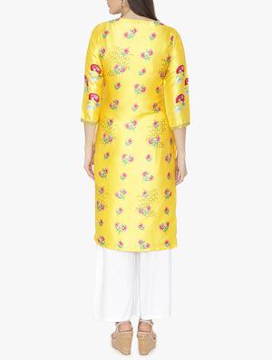Neck detail satin straight kurta - 15611366 - Standard Image - 3