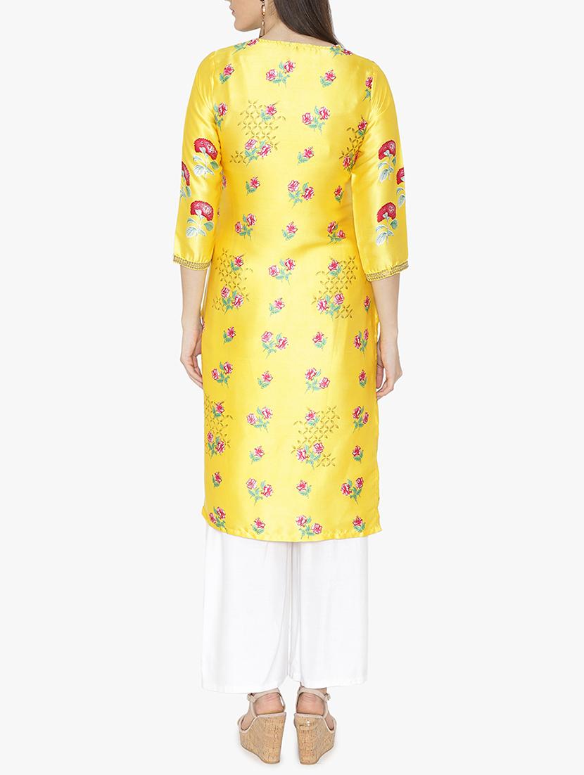 Neck detail satin straight kurta - 15611366 - Zoom Image - 3