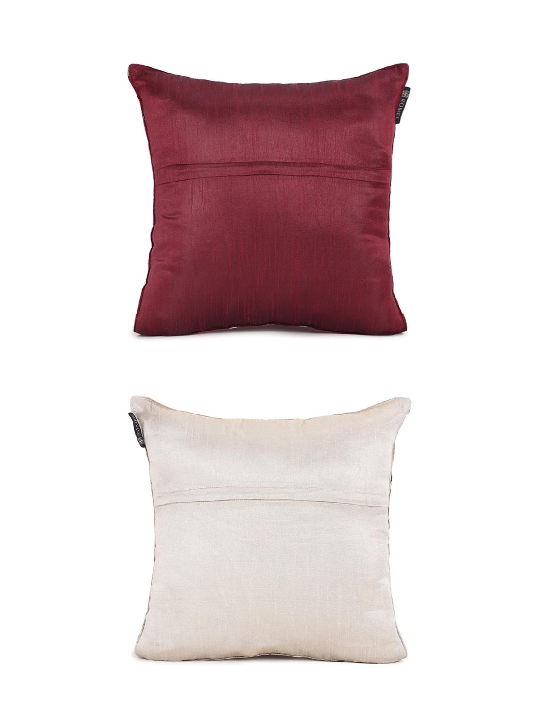 romee polyester embroidered cushion cover 16" x 16" set of 2 - red & beige - 15611766 - Zoom Image - 3