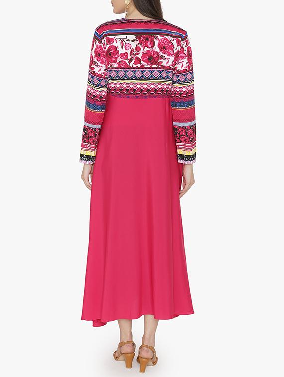 Zipper detail printed yoke kurta - 15611872 - Zoom Image - 3