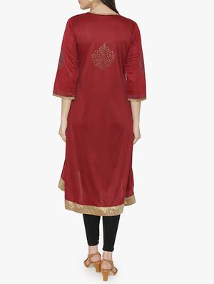 Rust high low block print kurta - 15611873 - Standard Image - 3