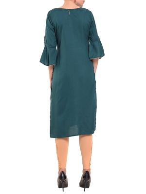 Teal embroidered bell sleeves kurta - 15612050 - Standard Image - 3