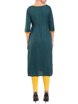 Teal embroidered straight kurta - 15612051 - Standard Image - 3