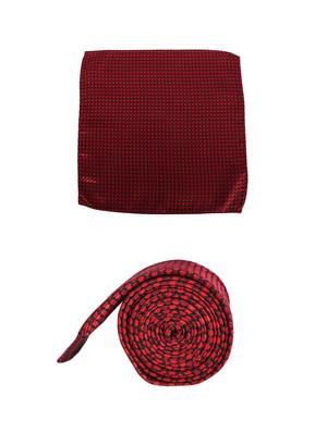 red microfiber tie with pocket square - 15612101 - Standard Image - 3