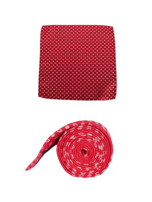 red microfiber tie with pocketsquare - 15612104 - Standard Image - 3