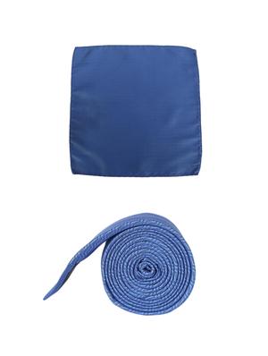 blue microfiber tie with pocket square - 15612105 - Standard Image - 3