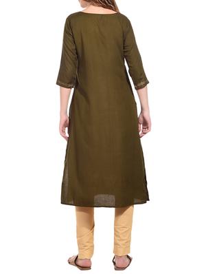olive foil print straight kurta - 15612125 - Standard Image - 3