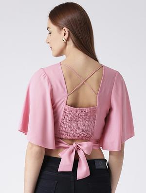 Bell sleeve Tie Up Back Surplice top - 15612672 - Standard Image - 3