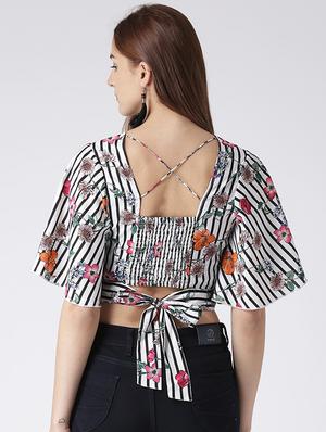 smocked back surplice neck back tie top - 15612673 - Standard Image - 3