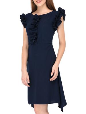 navy blue frill detail asymmetric dress - 15612875 - Standard Image - 3
