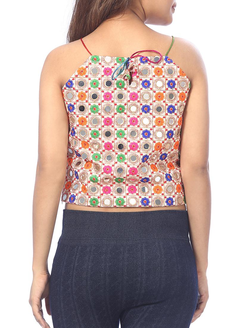 Key hole neck mirror work crop top - 15613023 - Zoom Image - 3
