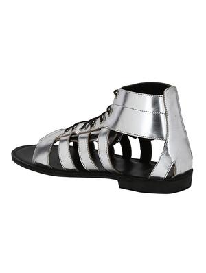 silver Leather lace-up sandals - 15613035 - Standard Image - 3