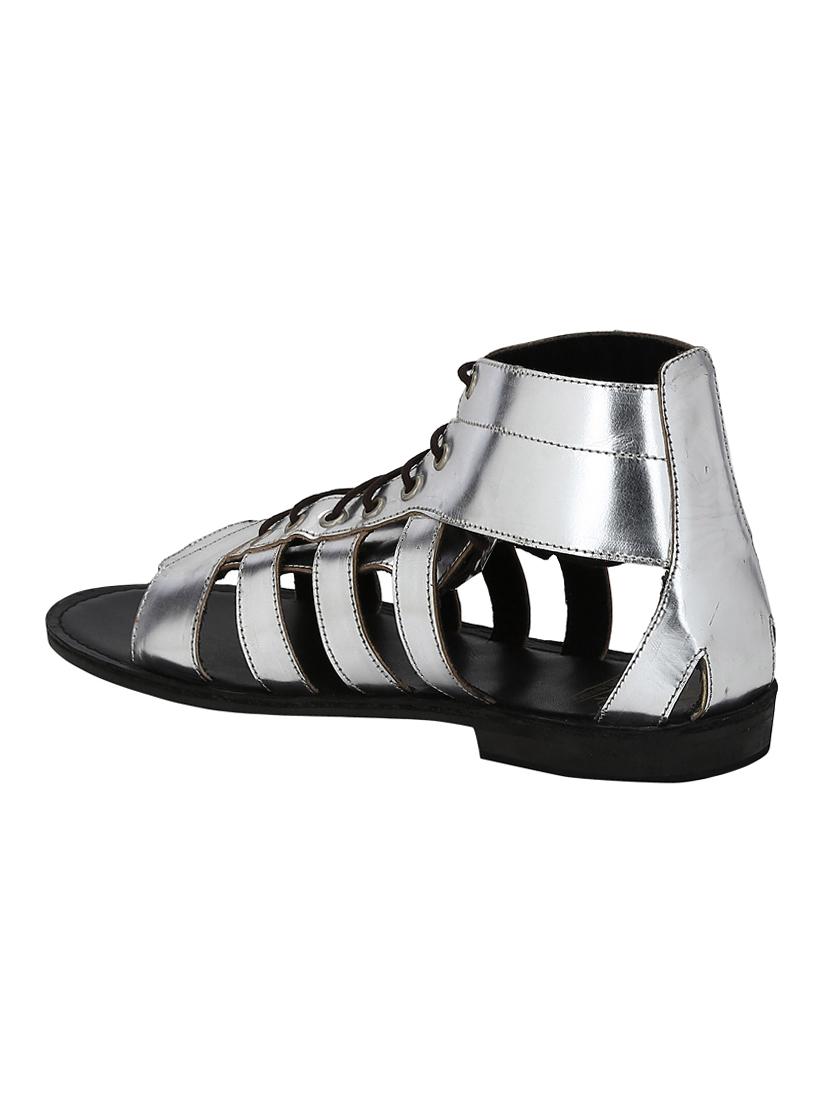 silver Leather lace-up sandals - 15613035 - Zoom Image - 3