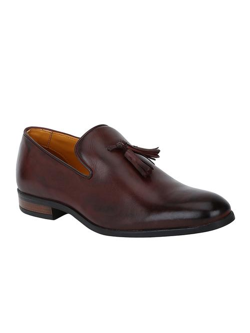 maroon Leather tassel slip ons - 15613160 - Standard Image - 1