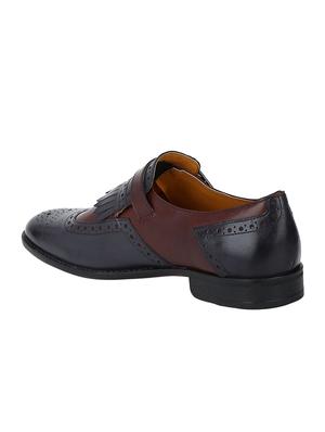 navy Leather slip on monk straps - 15613227 - Standard Image - 3