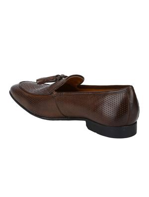 brown Leather tassel slip ons - 15613245 - Standard Image - 3